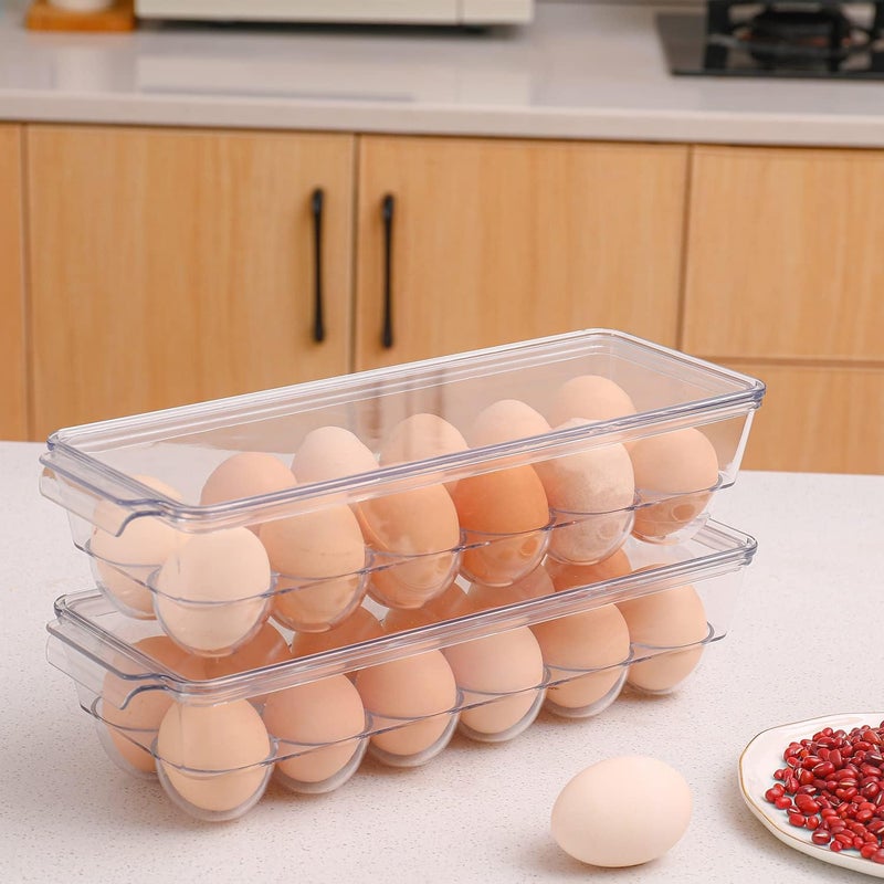 Sooyee 2 Pack Egg Holder for Refrigerator, Plastic Egg Storage Container, Fridge Egg Organizer, Clear Refrigerator Organizer Bins with Lids, Stackable Tray Holds 12 Eggs - Image 2